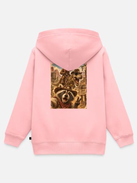 Raccoon Cowboy Dino Western - Kinder Premium Organic Zip Hoodie - Rosa