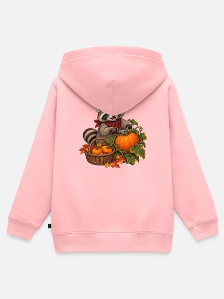 Waschbär bei der Kürbisernte - Kinder Premium Organic Zip Hoodie - Rosa