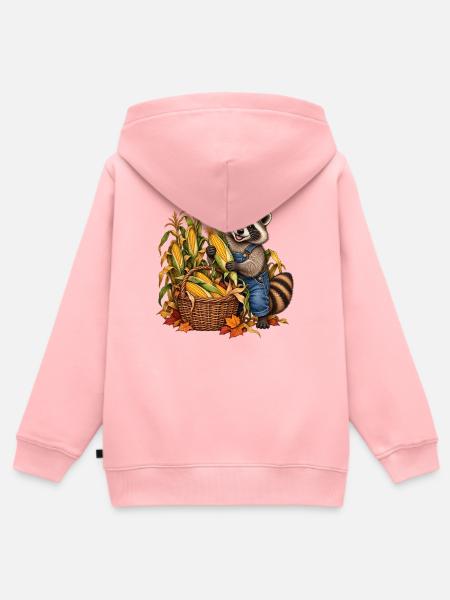 Waschbär bei der Maisernte - Kinder Premium Organic Zip Hoodie - Rosa