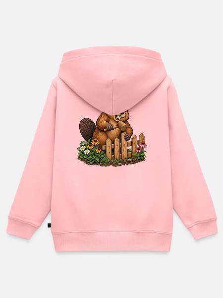 Biber baut einen Gartenzaun - Kinder Premium Organic Zip Hoodie - Rosa