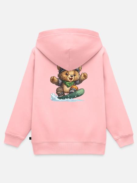 Bär auf Snowboard – Abenteuerzeit - Kinder Premium Organic Zip Hoodie - Rosa