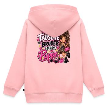 Tausche Bruder gegen Puppe - Kinder Premium Organic Zip Hoodie - Rosa - Hinten - AI Model Kid Female (0cm)
