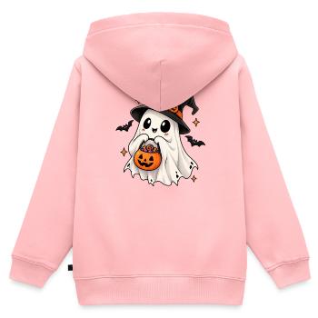 Kürbisgeist im Hexenhut - Kinder Premium Organic Zip Hoodie - Rosa - Hinten - AI Model Kid Female (0cm)