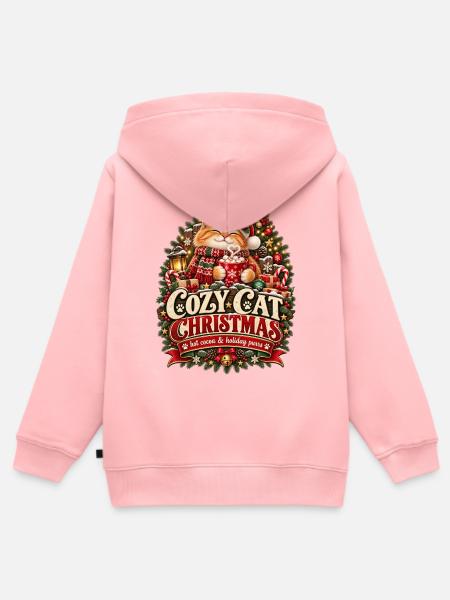 Cozy Cat Christmas - Kinder Premium Organic Zip Hoodie - Rosa
