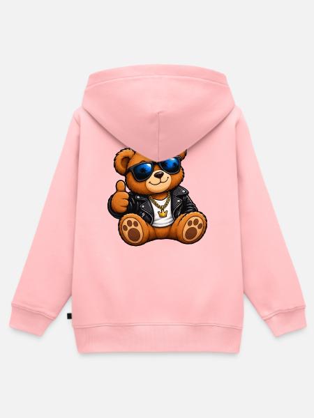 Bär in Lederjacke Streetwear - Kinder Premium Organic Zip Hoodie - Rosa