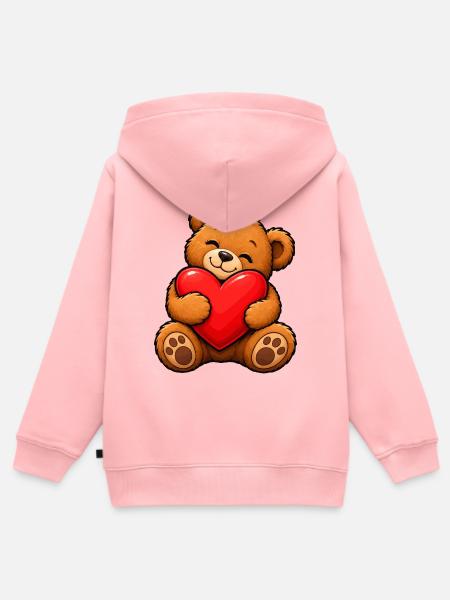 Kuschelbär mit rotem Herz - Kinder Premium Organic Zip Hoodie - Rosa