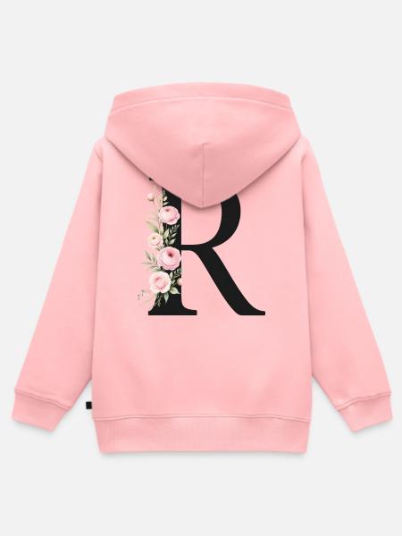 R Buchstabe Monogram Floral - Kinder Premium Organic Zip Hoodie - Rosa