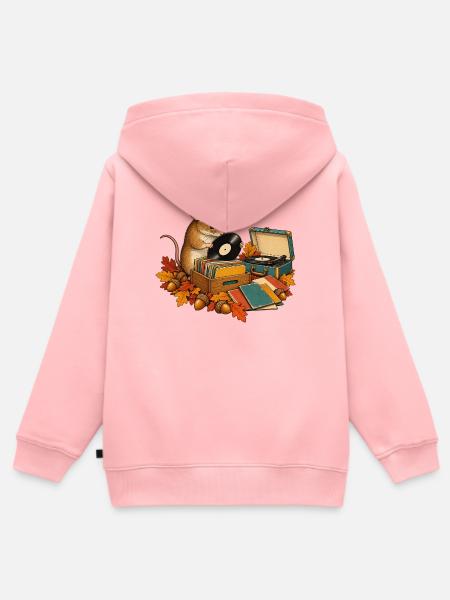 Maus sammelt Schallplatten - Kinder Premium Organic Zip Hoodie - Rosa
