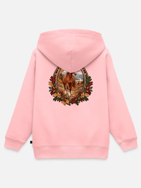 Pferd auf herbstlichem Bergpfad - Kinder Premium Organic Zip Hoodie - Rosa