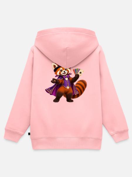 Zauberer Roter Panda mit Spielkarten - Kinder Premium Organic Zip Hoodie - Rosa