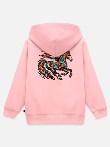 Indianisches Pferd Orange - Kinder Premium Organic Zip Hoodie - Rosa