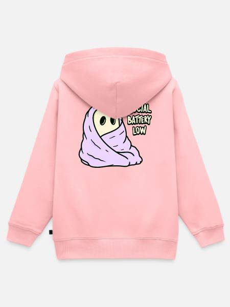 Kawaii Akku Leer Social Battery Low - Kinder Premium Organic Zip Hoodie - Rosa