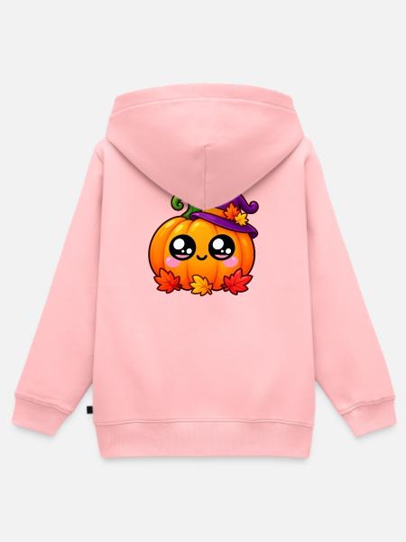 Kawaii Pumpkin Halloween-Hut - Kinder Premium Organic Zip Hoodie - Rosa