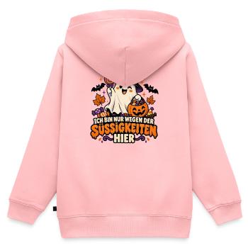 Ich bin nur wegen der Süßigkeiten hier Halloween  - Kinder Premium Organic Zip Hoodie - Rosa - Hinten - AI Model Kid Female (0cm)