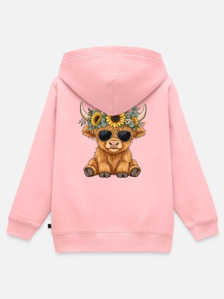 Hippie Highland Kuh mit Sonnenblumen - Kinder Premium Organic Zip Hoodie - Rosa