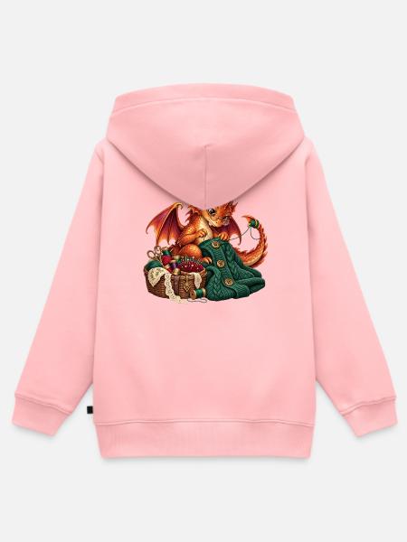 Strickender Drache mit Wolle - Kinder Premium Organic Zip Hoodie - Rosa
