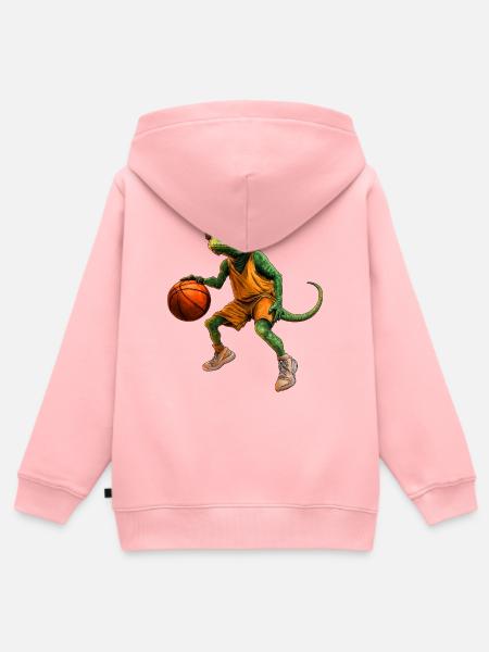 Basketball-Echse im Orange-Trikot - Kinder Premium Organic Zip Hoodie - Rosa