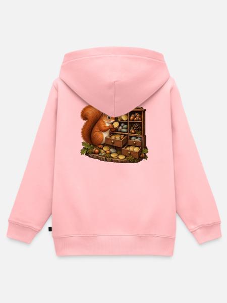 Eichhörnchen ordnet seine Münzsammlung - Kinder Premium Organic Zip Hoodie - Rosa