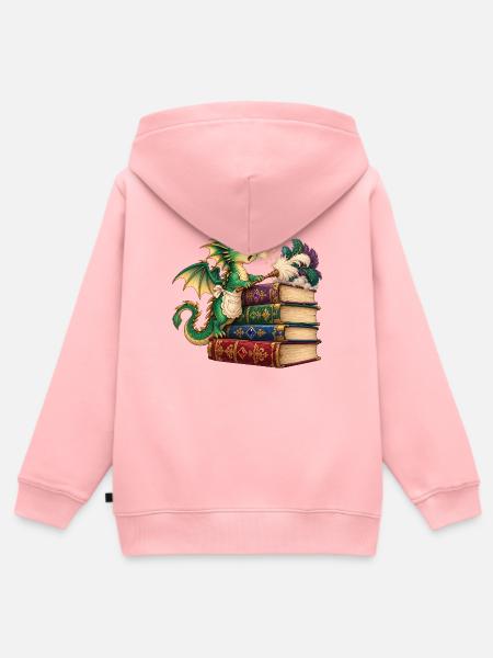 Drachenlesezauber auf Bücherstapel - Kinder Premium Organic Zip Hoodie - Rosa
