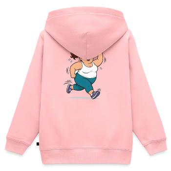 Korpulente Comic Frau beim Jogging Sport Spaß Shir - Kinder Premium Organic Zip Hoodie - Rosa - Hinten - AI Model Kid Female (0cm)