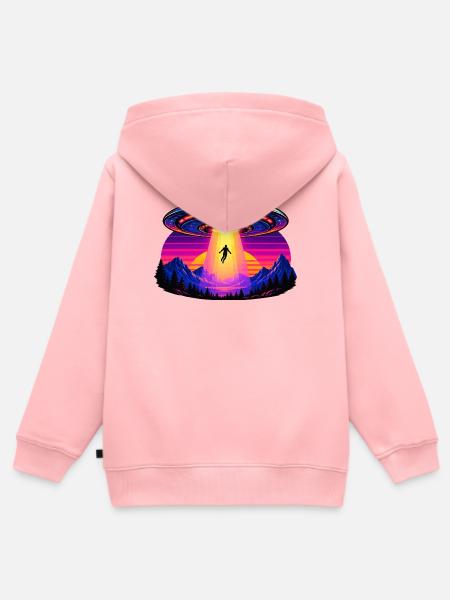 Neon-UFO im Sonnenuntergang - Kinder Premium Organic Zip Hoodie - Rosa