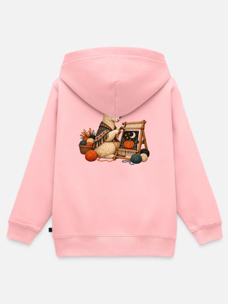 Alpaka webt einen Halloween-Wandteppich - Kinder Premium Organic Zip Hoodie - Rosa