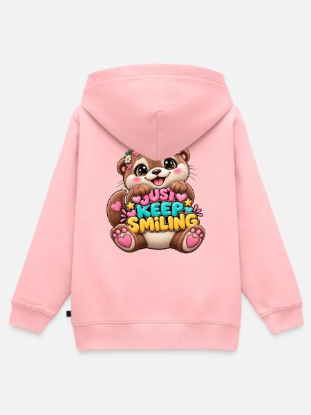 Keep Smiling Bär mit Blumenkranz - Kinder Premium Organic Zip Hoodie - Rosa