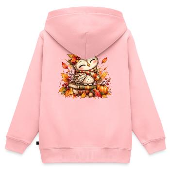 Kuschelige Herbst-Eule - Kinder Premium Organic Zip Hoodie - Rosa - Hinten - AI Model Kid Female (0cm)