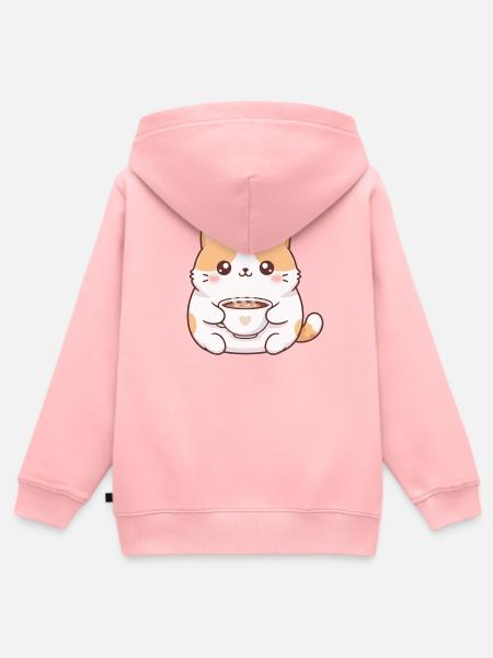 Katze mit Kaffee - Kinder Premium Organic Zip Hoodie - Rosa