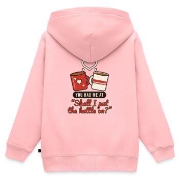 Du hattest mich bei 'Soll ich den Wasserkocher anstellen?' - Kinder Premium Organic Zip Hoodie - Rosa - Hinten - AI Model Kid Female (0cm)