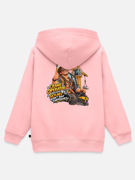 OperatorSkyline Slogan Kran - Kinder Premium Organic Zip Hoodie - Rosa