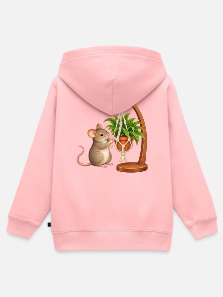 Maus knüpft einen Pflanzenhalter - Kinder Premium Organic Zip Hoodie - Rosa