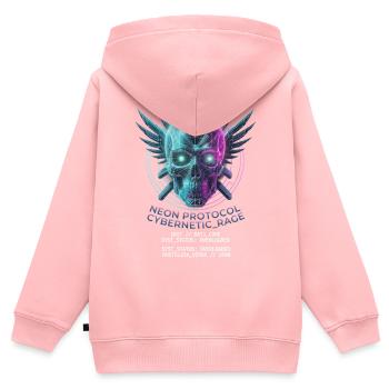 Totenkopf Neon, Synthwave, Cyberpunk, Halloween - Kinder Premium Organic Zip Hoodie - Rosa - Hinten - AI Model Kid Female (0cm)