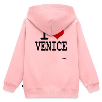 i love Venice - couleurs personnalisables - Sweat Premium à capuche zippé enfant bio - rose - Dos - AI Model Kid Female (0cm)