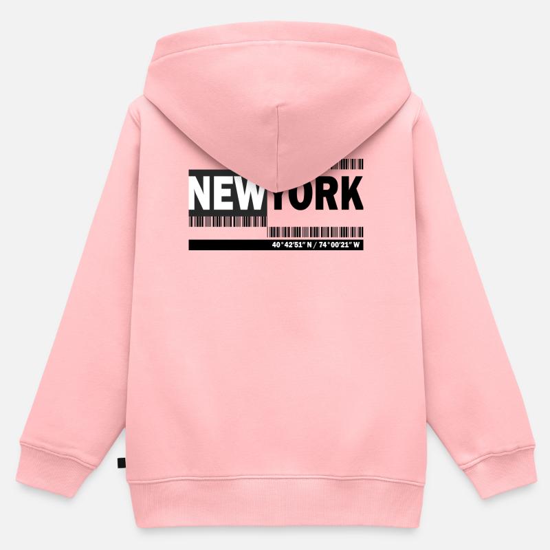 NEW YORK - Code-barres - Sweat Premium à capuche zippé enfant bio - rose