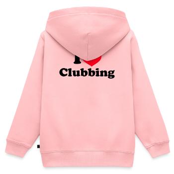 J’adore sortir en boîte - Sweat Premium à capuche zippé enfant bio - rose - Dos - AI Model Kid Female (0cm)