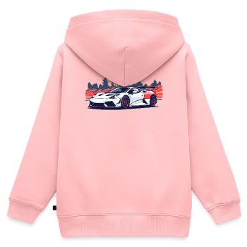 Supercar de course avec un accent rouge - Sweat Premium à capuche zippé enfant bio - rose - Dos - AI Model Kid Female (0cm)