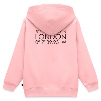 Coordonnées de Londres - Sweat Premium à capuche zippé enfant bio - rose - Dos - AI Model Kid Female (0cm)