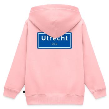 Ortsschild Utrecht 030 - Kinder Premium Organic Zip Hoodie - Rosa - Hinten - AI Model Kid Female (0cm)