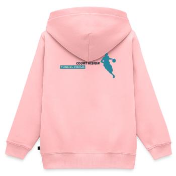 Vision des Hofes. Fokus des Tunnels. – Blaues Design - Kinder Premium Organic Zip Hoodie - Rosa - Hinten - AI Model Kid Female (0cm)