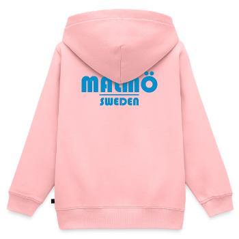Malmö Suède - Sweat Premium à capuche zippé enfant bio - rose - Dos - AI Model Kid Female (0cm)