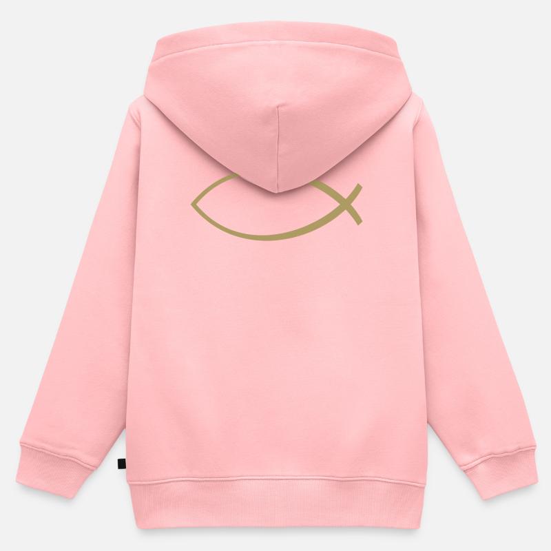 Ichtus poisson or - Sweat Premium à capuche zippé enfant bio - rose