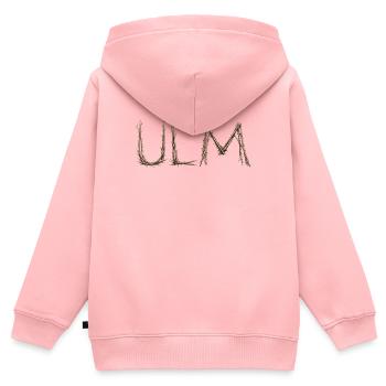 Lettrage ULM avec des brindilles posées par le moineau - Sweat Premium à capuche zippé enfant bio - rose - Dos - AI Model Kid Female (0cm)