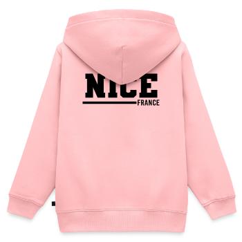 Nice | France - Sweat Premium à capuche zippé enfant bio - rose - Dos - AI Model Kid Female (0cm)