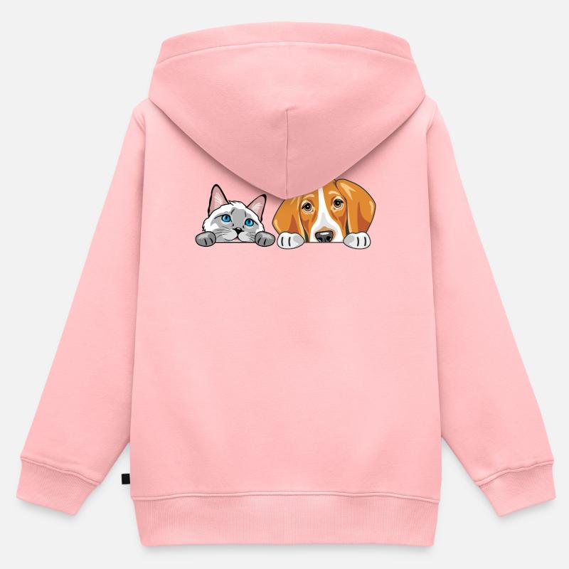 Peeking_Siamese_cat_and_Foxhound_dog - Sweat Premium à capuche zippé enfant bio - rose