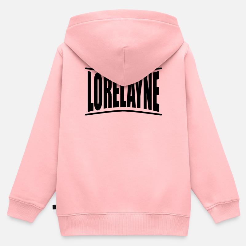 nom t-shirt Lorelayne t-shirt idée cadeau - Sweat Premium à capuche zippé enfant bio - rose