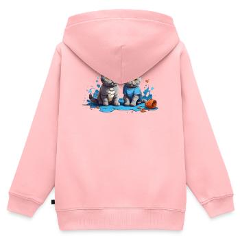 Katzenfreunde in Blauer Pfütze - Kinder Premium Organic Zip Hoodie - Rosa - Hinten - AI Model Kid Female (0cm)