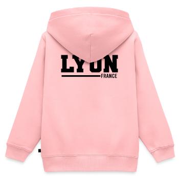 Lyon | France - Sweat Premium à capuche zippé enfant bio - rose - Dos - AI Model Kid Female (0cm)