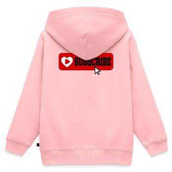 fabuleuse chaîne YouTube Icône du bouton d’abonnement - Sweat Premium à capuche zippé enfant bio - rose - Dos - AI Model Kid Female (0cm)
