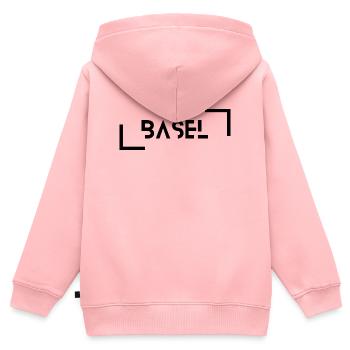 Basel black - Kids Premium Organic Zip-up Hoodie - rose - Back - AI Model Kid Female (0cm)